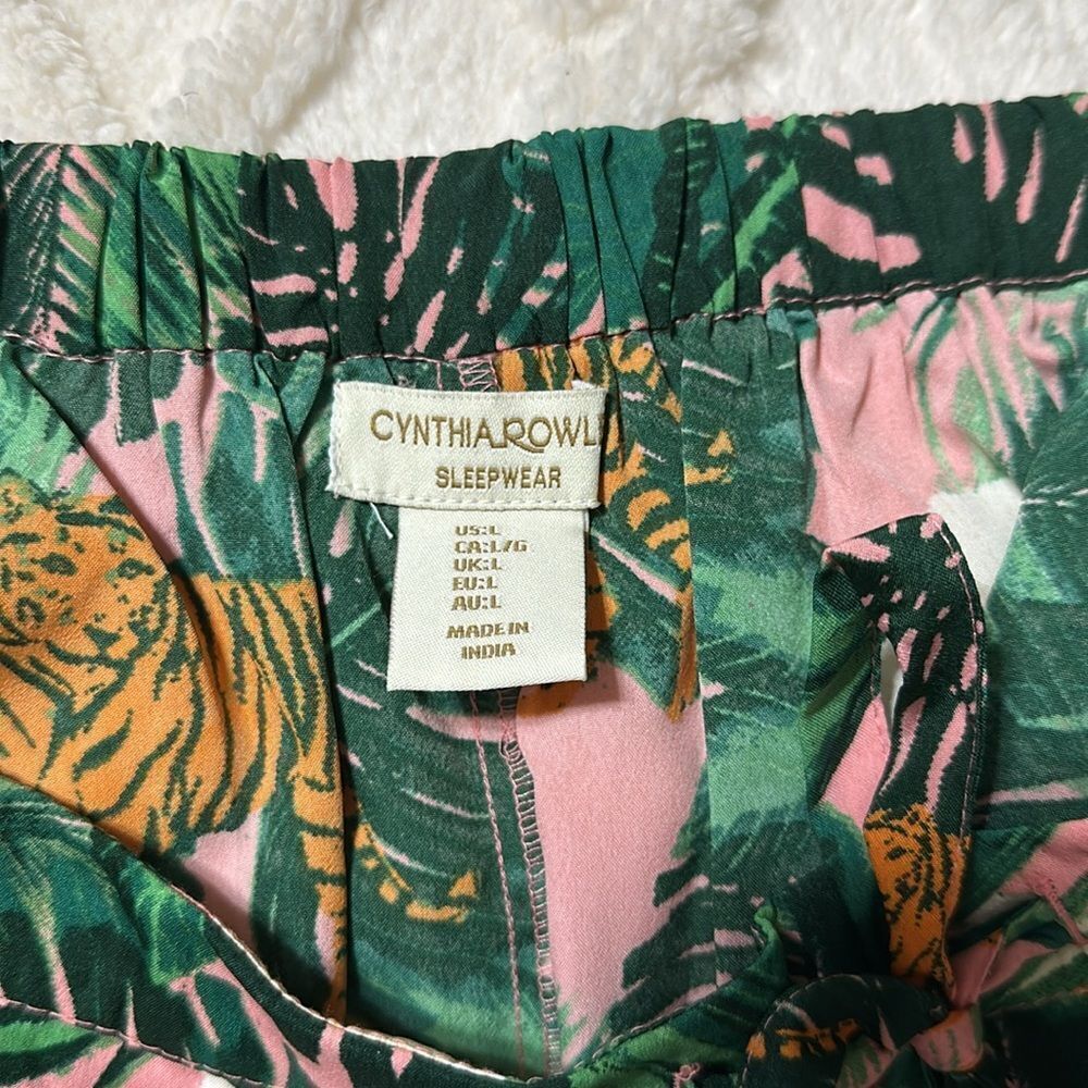 Cynthia Rowley M-L Green Orange Tropical Jungle Tiger Cropped Top & Short PJ Set - Picture 15 of 16